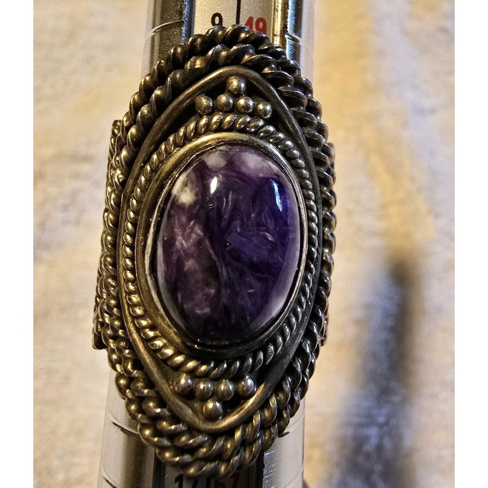 Charoite 925 Silver Oval Ring Size 6